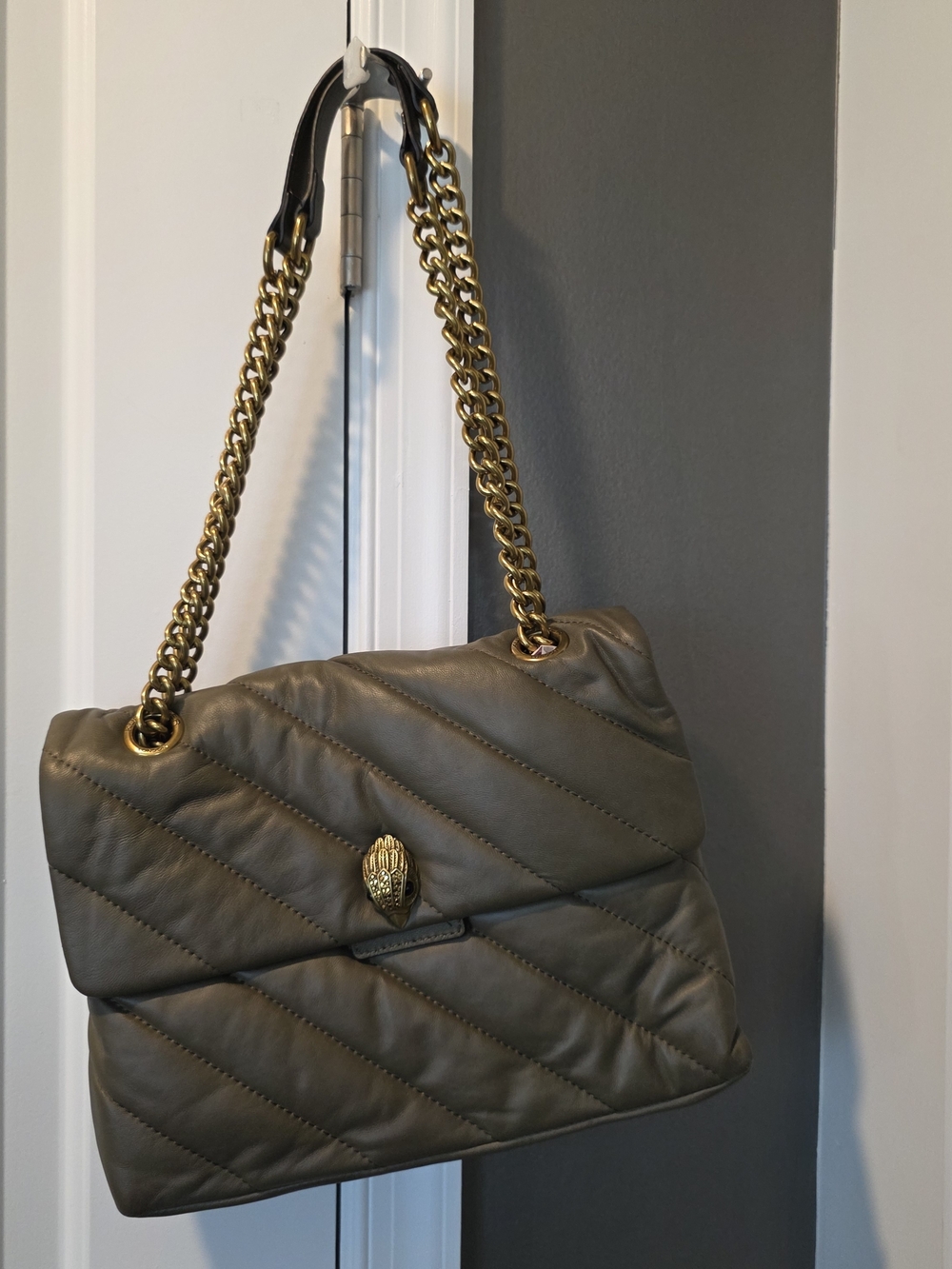 Quilted Shoulder Bag with Gold Chain - Taupe